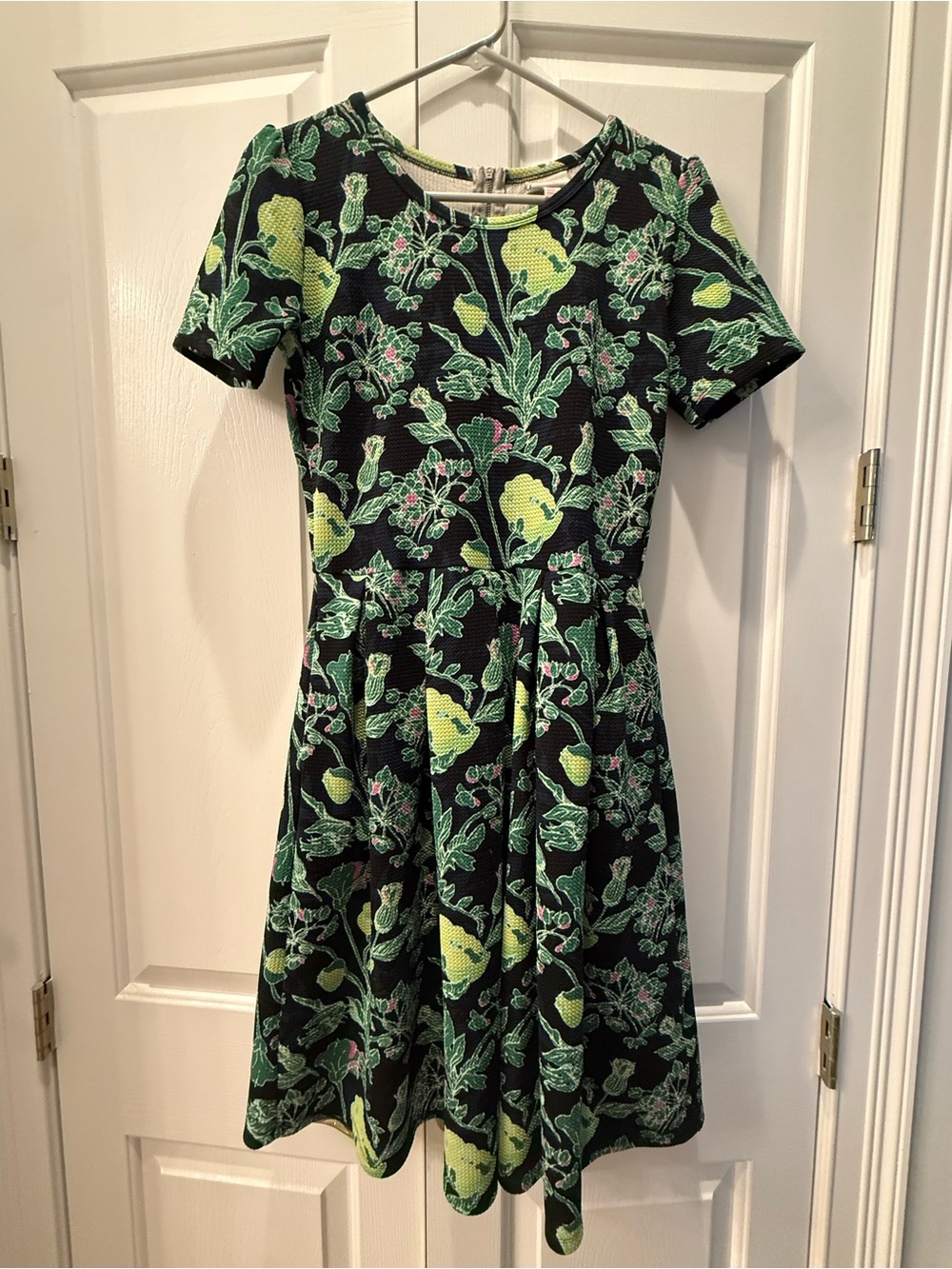 LuLaRoe Navy Dress with Lime and Emerald Floral Print - Picture 2 of 4